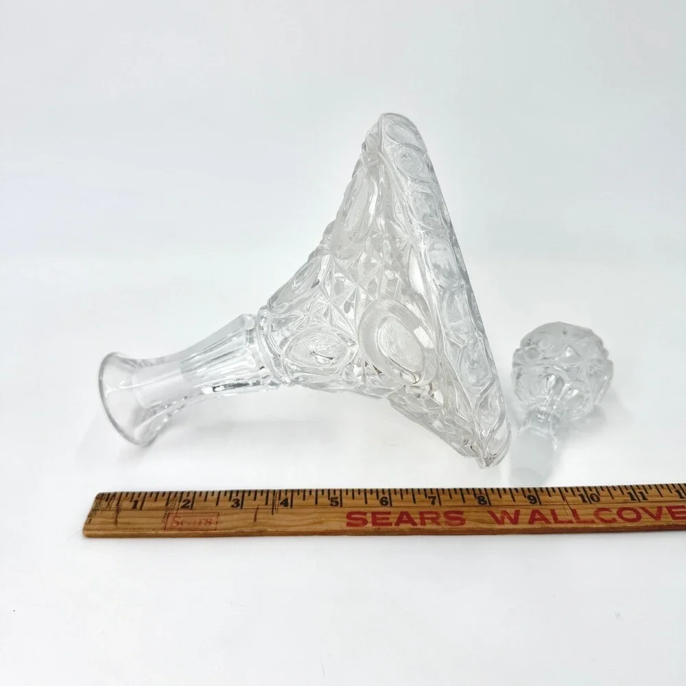 Vintage Cut Crystal Ships Decanter Wide Base with Stopper‎ Clear Heavy